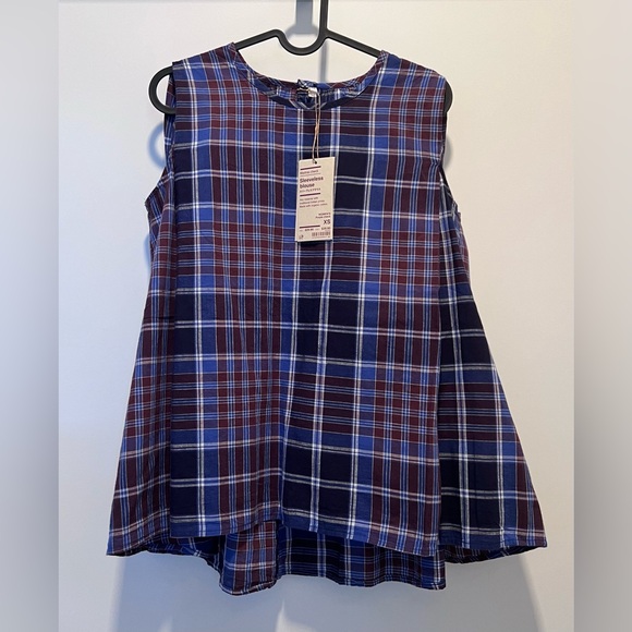 **SOLD** MUJI Madras Check Sleeveless Blouse Top size XS NWT - Picture 2 of 8